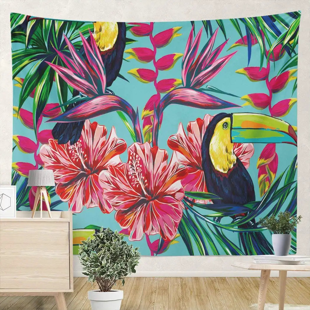 TROPICAL TOUCAN FABRIC FOR DECORATION