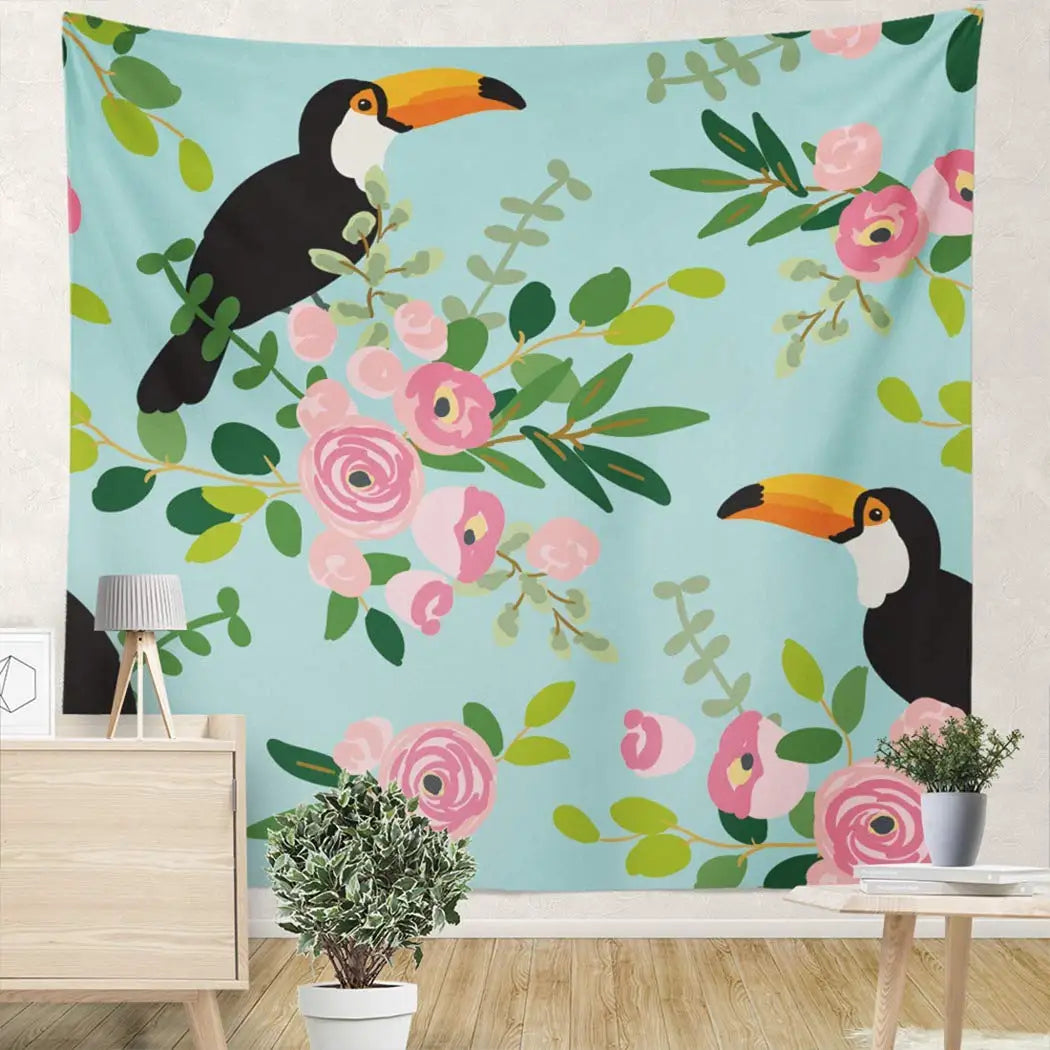 TROPICAL TOUCAN FABRIC FOR DECORATION