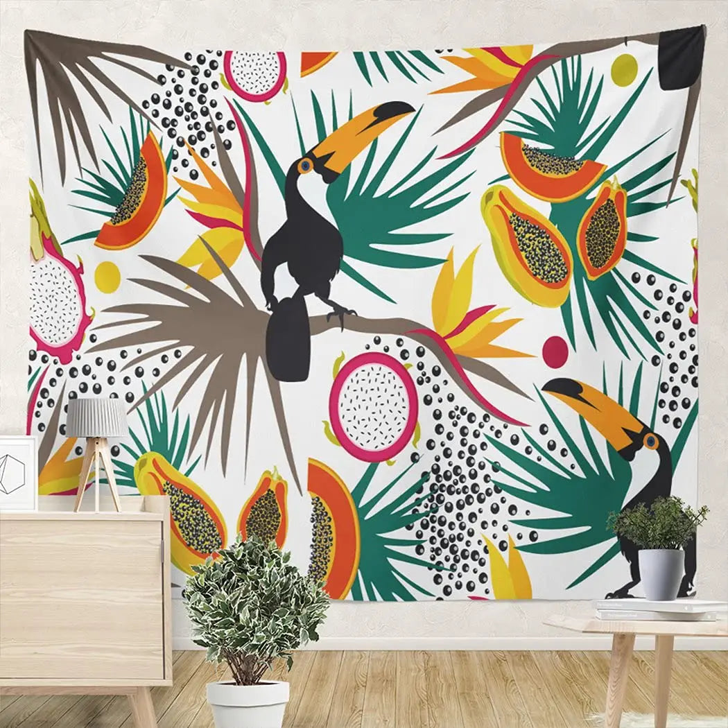 TROPICAL TOUCAN FABRIC FOR DECORATION